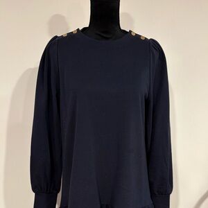 LOFT Long Sleeve navy blue metallic drop waist sweatshirt Dress size medium